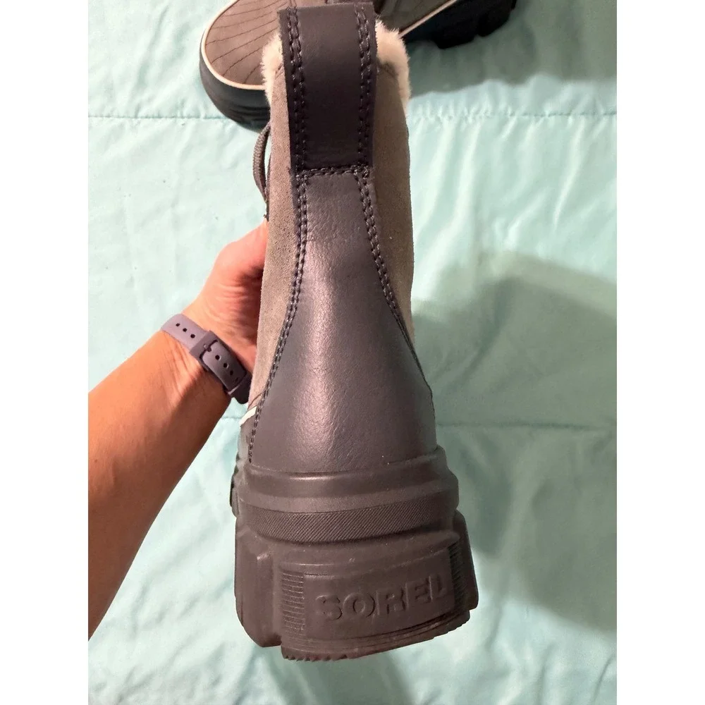 Sorel Brex Boot Lace Waterproof Winter Boots Quarry Gray Faux Fur 8‎